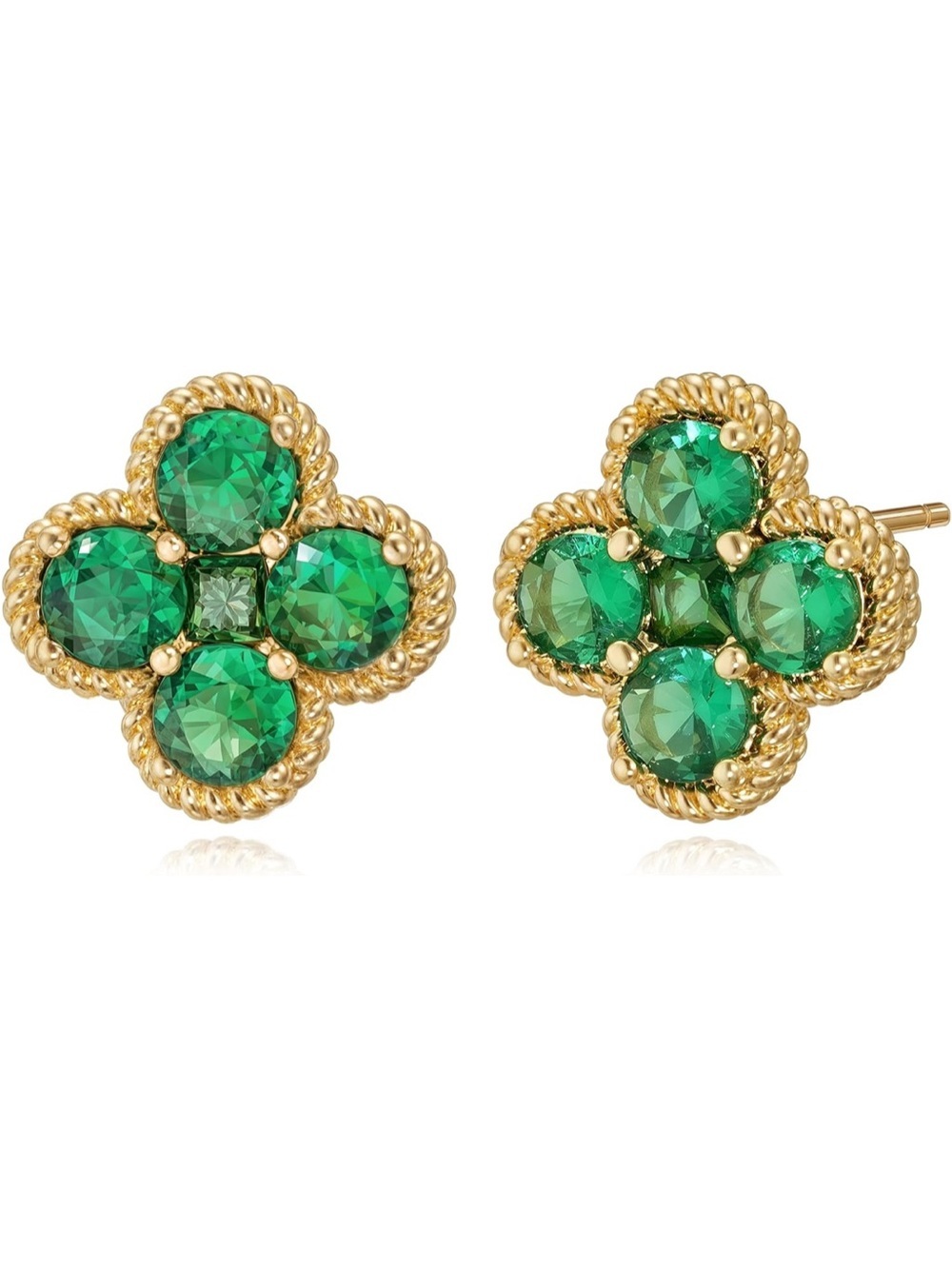 Trendy 14K Gold Plated Green CZ Clover Stud Earrings
